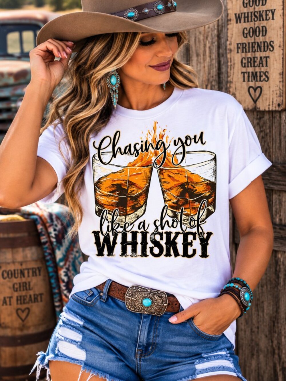 Shot of Whiskey Western Graphic T Shirt Trendy Boutique Style Tee Womens White